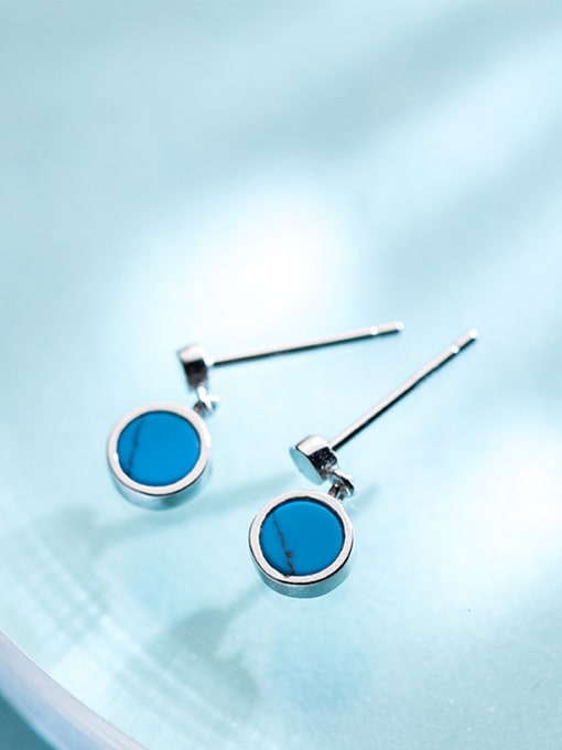 blue Fashion Round Shaped Blue Stone S925 Silver Drop Earrings