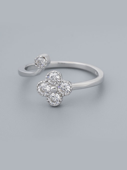 One Silver 925 Silver Flower Zircon Ring 0