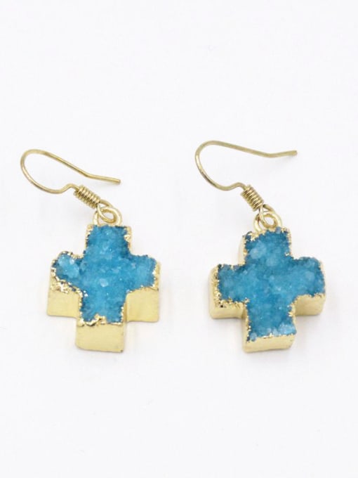 Tess Personalized Cross Blue Natural Crystal Earrings 2