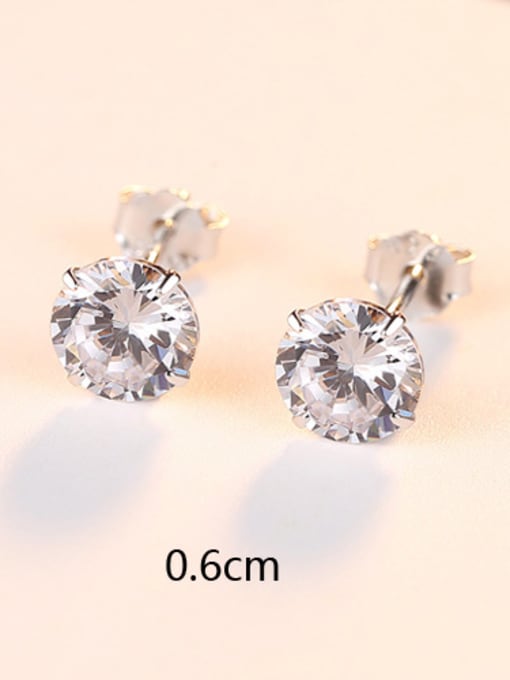 White  Zirconium 0.6Cm Sterling silver simple four-claw punching piece 3mm 4mm 5mm 6mm zircon earrings