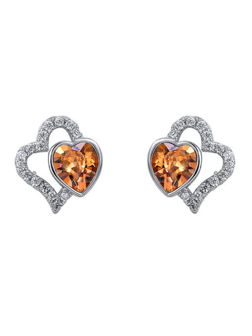 Gold Copper Alloy White Gold Plated Fashion Heart Crystal stud Earring