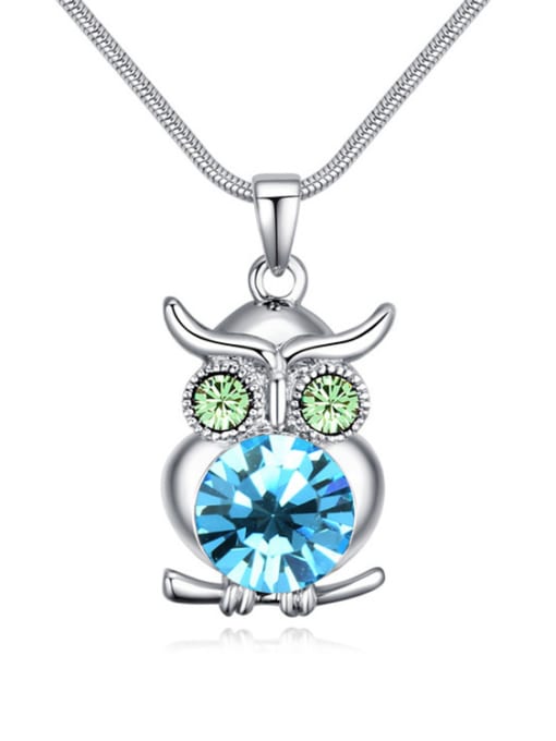 light blue Personalized Owl Pendant Cubic austrian Crystals Alloy Necklace
