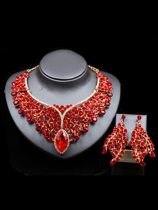 Red 2018 2018 2018 2018 2018 Cubic Glass Rhinestones Two Pieces Jewelry Set