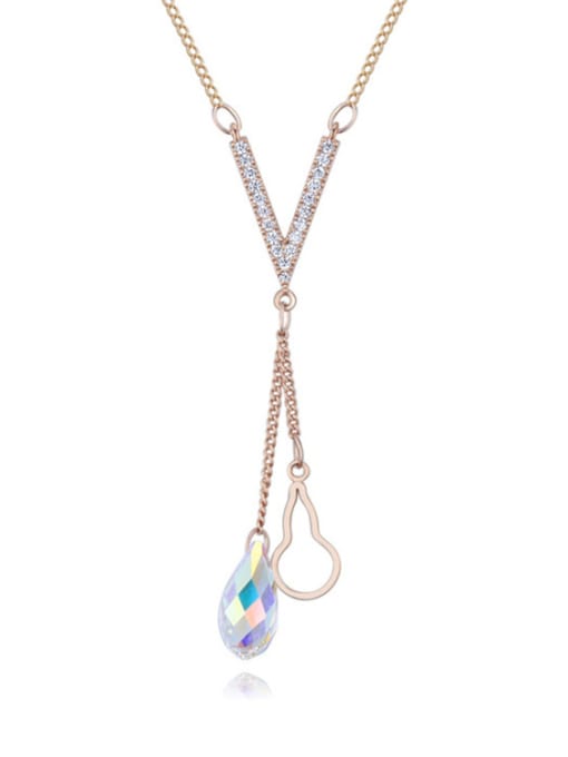 2 Simple Water Drop austrian Crystal V-shaped Pendant Alloy Necklace
