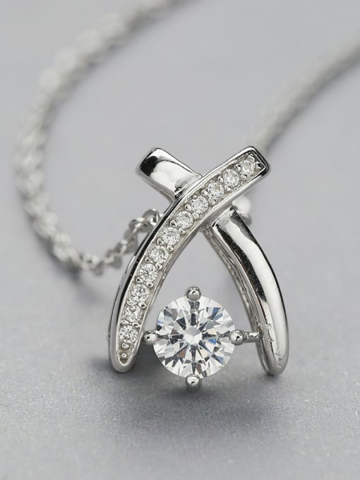 One Silver X-Shaped Zircon Necklace 3