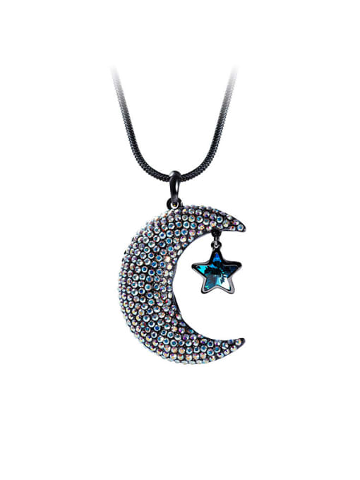 Blue 2018 Moon Shaped austrian Crystal Necklace