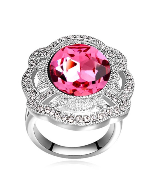 pink Exaggerated Round austrian Crystals Alloy Ring