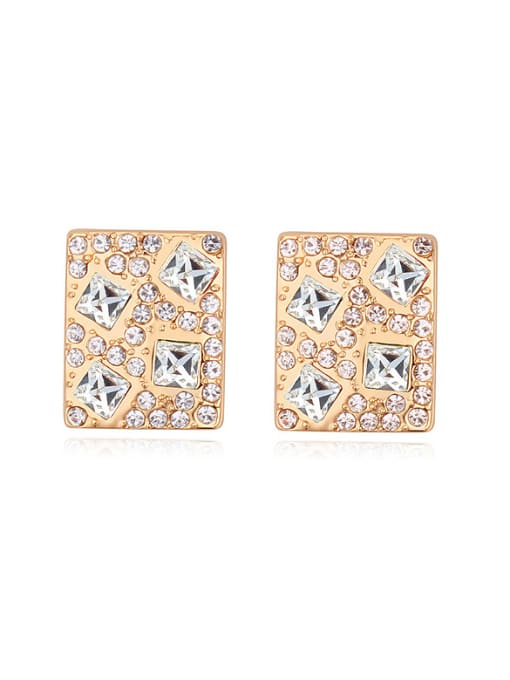 white Personalized Champagne Gold Plated austrian Crystals-covered Stud Earrings