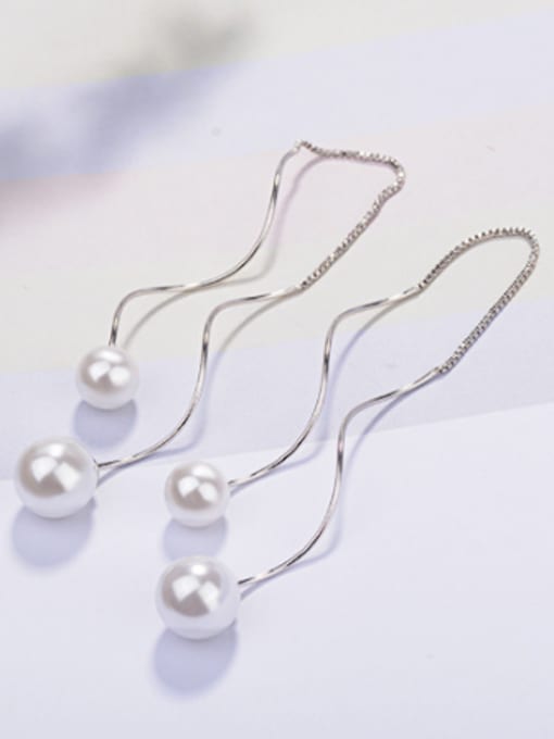 AI Fei Er Simple White Imitation Pearl Water Wave Line Earrings 2