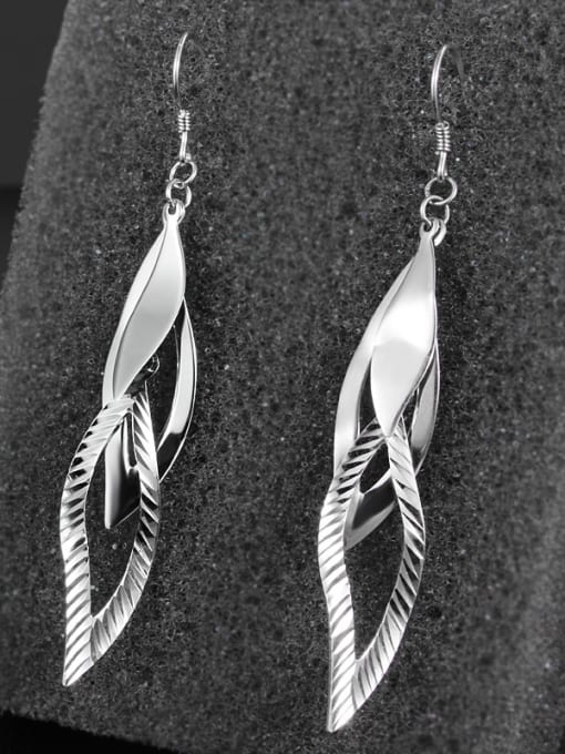 SANTIAGO 925 Sterling Silver Long Leaves Polishing Earrings 1