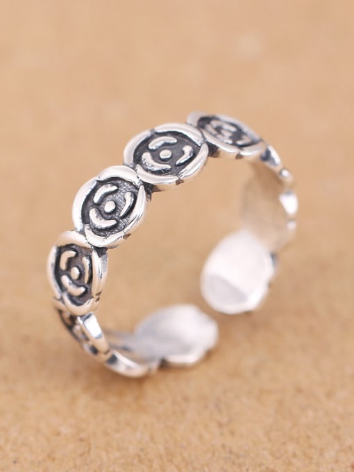 Peng Yuan Retro Flowers Silver Opening Ring 2