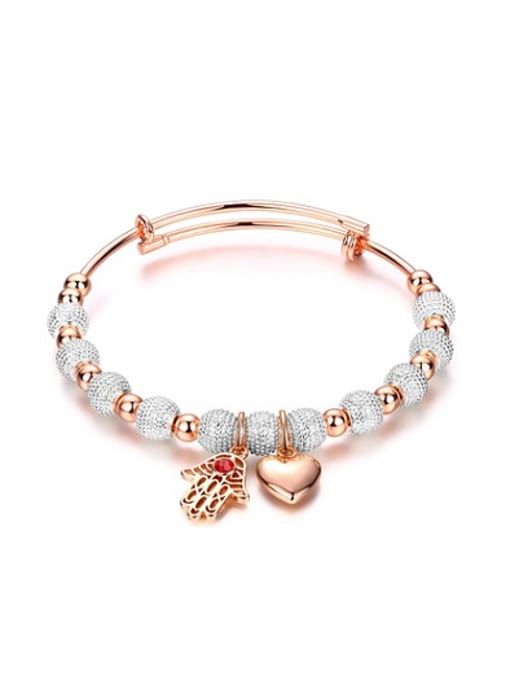 Rose Gold Elegant Heart Shaped Rhinestone Scrub Beads Bangle