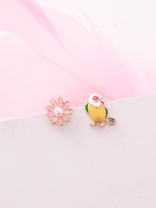 B Little bird Branch Alloy With Rose Gold Plated Cute Asymmetry  Little Bird Flower  Stud Earrings