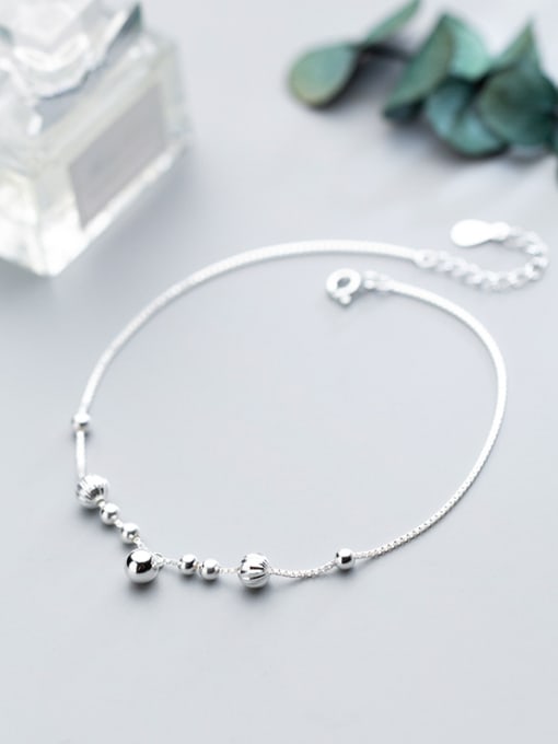 Rosh 925 Sterling Silver With Platinum Plated Simplistic Ball Anklets 2