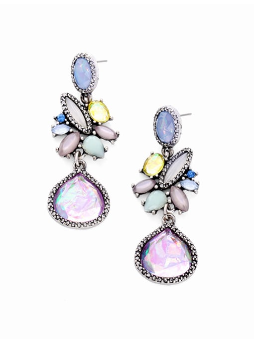 KM Flower Purple Stones Drop Chandelier earring 2