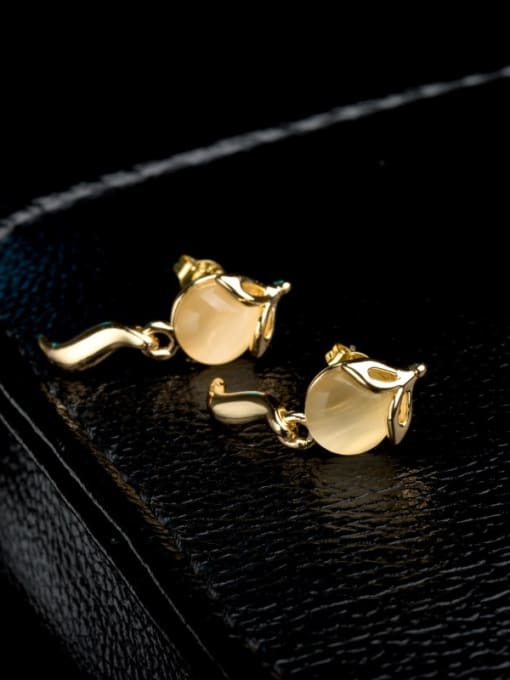 Golden Creative Gold Plated Fox Shaped Opal Stone Earrings