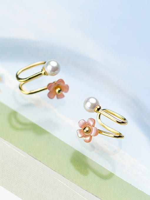 Rosh Fresh Gold Plated Artificial Pearl Flower Clip Earrings 1