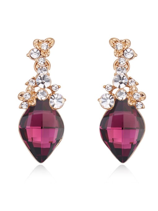 deep Purple Fashion Rhombus austrian Crystals Alloy Stud Earrings