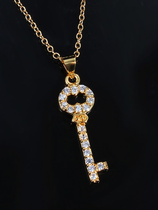 SANTIAGO High Quality 18k Gold Plated Key Shaped Zircon Necklace 1