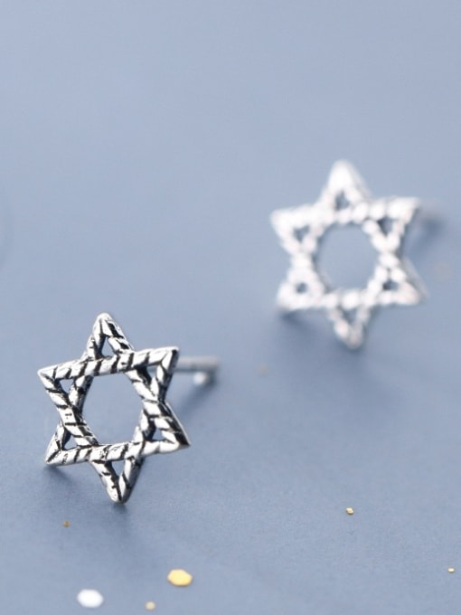 Rosh 925 Sterling Silver With Silver Plated Simplistic Hexagonal Star Stud Earrings 1
