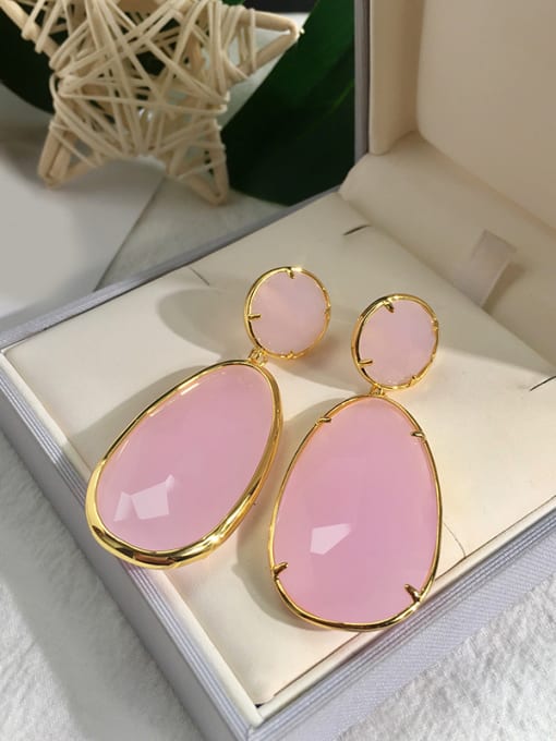 Pink Copper With Gold Plated Simplistic Water Drop Drop Earrings