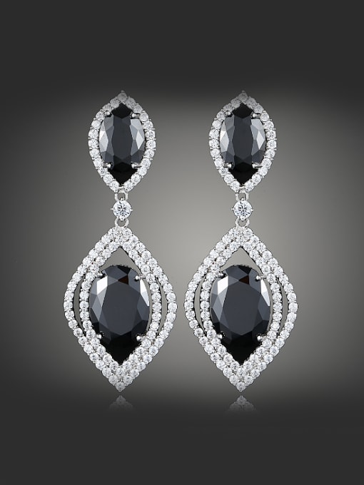 Black Fashion Oval Zirconias Water Drop shaped Copper Drop Earrings