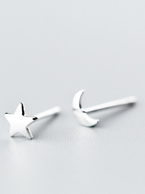 Rosh All-match Moon And Star Shaped S925 Silver Stud Earrings 1