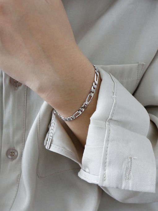 DAKA 925 Sterling Silver With Platinum Plated Simplistic Smooth Chain Bracelets 1
