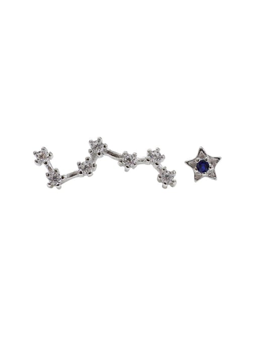 DAKA Asymmetrical Stars Tiny Rhinestones Silver Stud Earrings 0