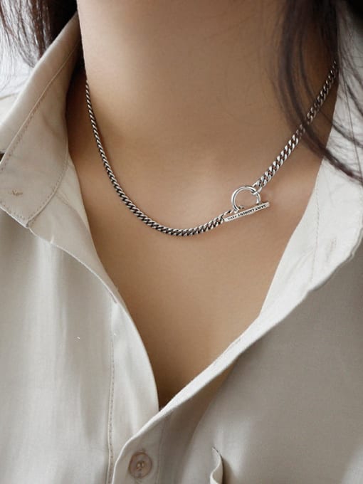 DAKA 925 Sterling Silver With Antique Silver Plated Simplistic Chain Necklaces 2