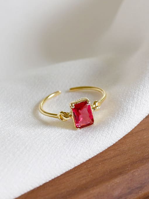 DAKA Fashion Red Zircon Gold Plated Silver Opening Ring 3