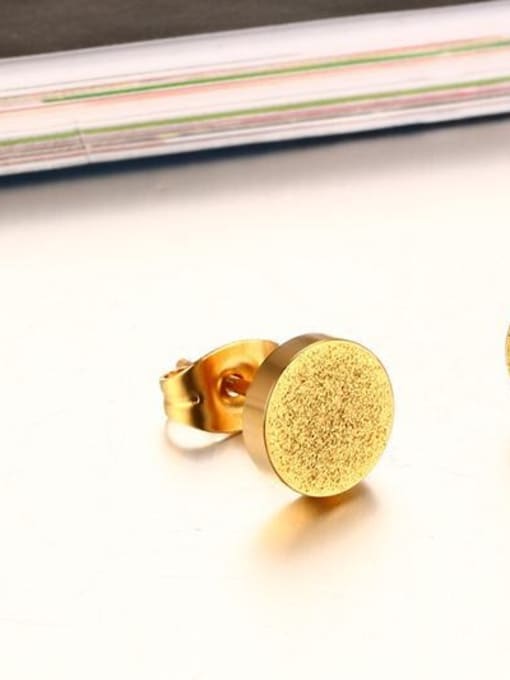 CONG Temperament Gold Plated Round Frosted Titanium Stud Earrings 2