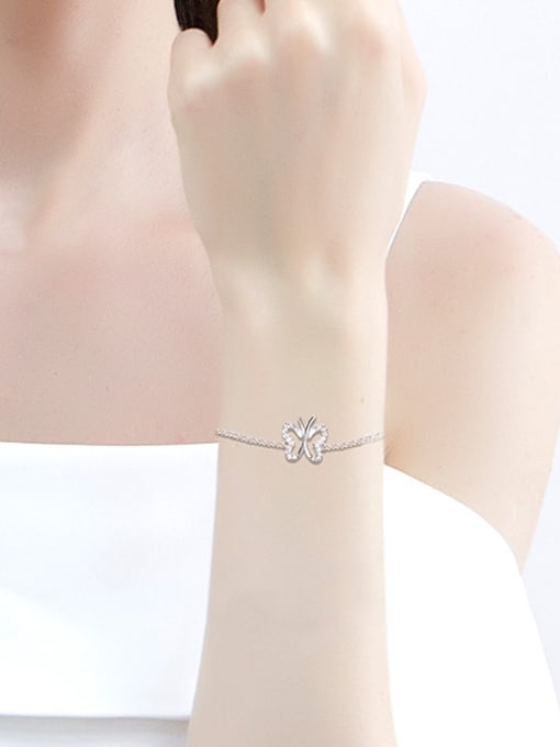 CEIDAI Simple Shiny Tiny Zirconias-covered Butterfly 925 Silver Bracelet 1