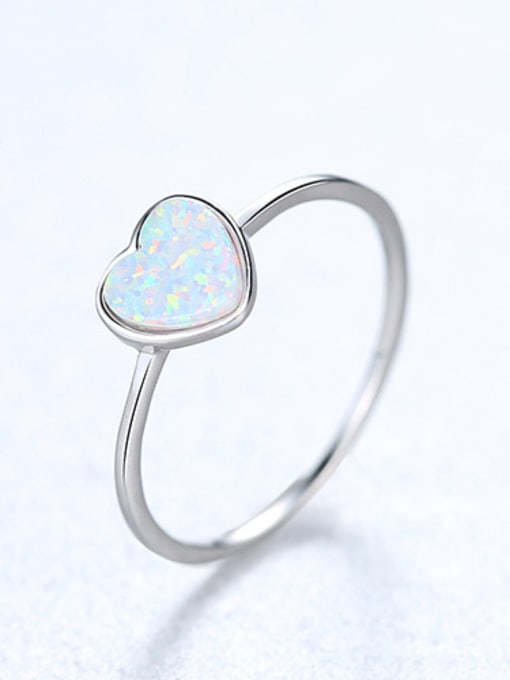 White 925 Sterling Silver With Opal Fashion Heart Band Rings