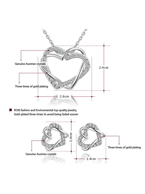 Platinum Trendy Double Heart Shaped Austria Crystal Two Pieces Jewelry Set