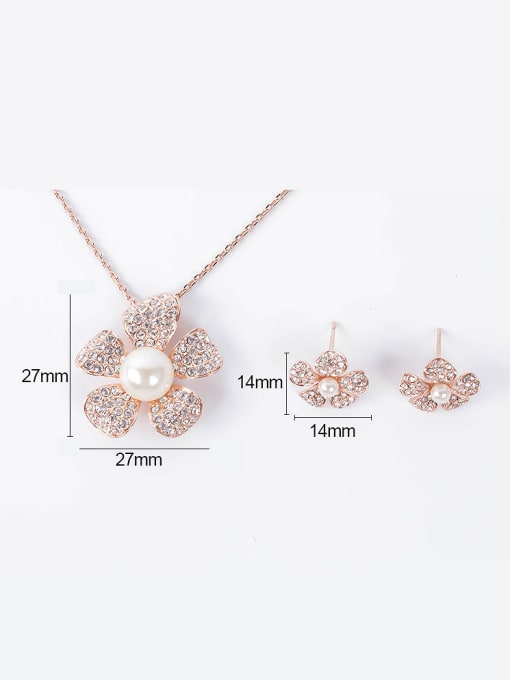 BESTIE Alloy Rose Gold Plated Fashion Pearl and CZ Flower-shaped Four Pieces Jewelry Set 3