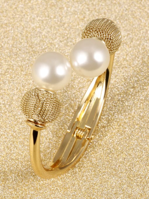 Open Sky Fashion Artificial Pearls Gold Plated Opening Bangle 2