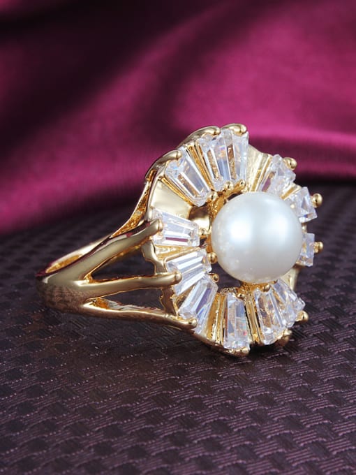 SANTIAGO Women Elegant 18K Gold Plated Artificial Pearl Ring 1
