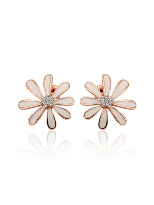 Rose Gold White Fashion Zircon Flowery Stud Earrings