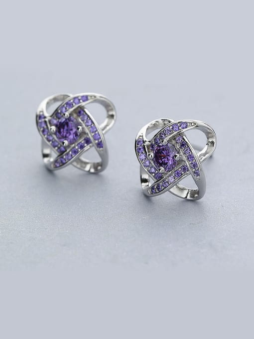 One Silver Purple Geometric Shaped Zircon Earrings 0