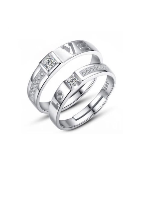 Dan 925 Sterling Silver With Cubic Zirconia Simplistic Monogrammed Love Free Size Rings 0