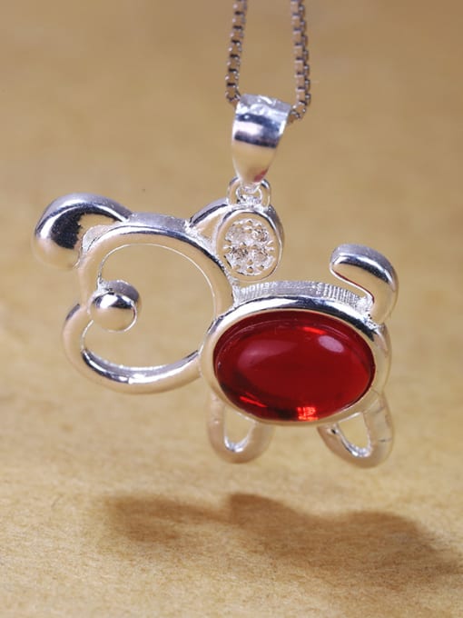 Red Personalized Oval Stone Zodiac Dog 925 Silver Pendant