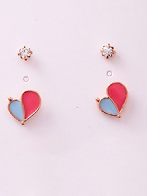 Girlhood Alloy With Rose Gold Plated Cute Heart Stud Earrings 1