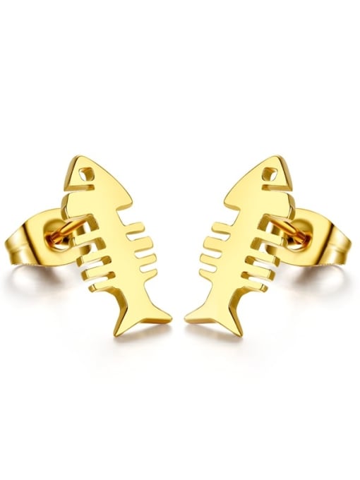 CONG Lovely Gold Plated Fish Bone Shaped Drop Earrings 0