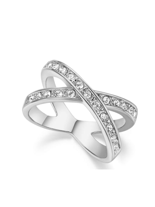 ZK Cross Lines Noble Zircons White Gold Plated Ring 0
