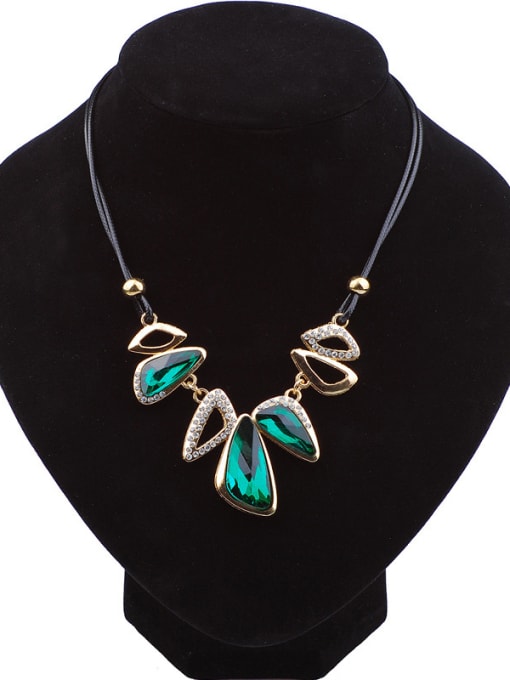 Green Fashion Irregular Stones Alloy Artificial Leather Necklace