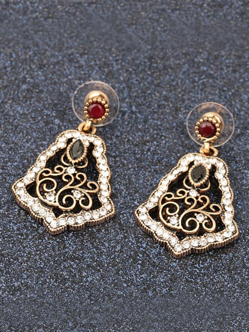 Red and Black Retro style Hollow Resin stones White Rhinestones Alloy Drop Earrings