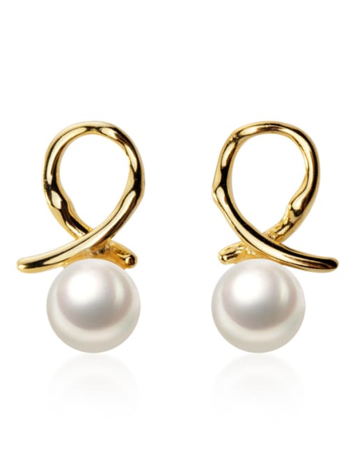 Rosh 925 Sterling Silver With Artificial Pearl  Simplistic Hollow Round Stud Earrings