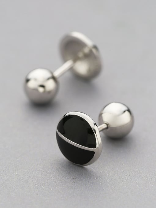 One Silver Simple Tiny Black Round 925 Silver Stud Earrings 0