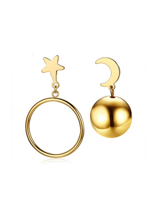 CONG Exquisite Gold Plated Moon Shaped Asymmetric Drop Earrings 0